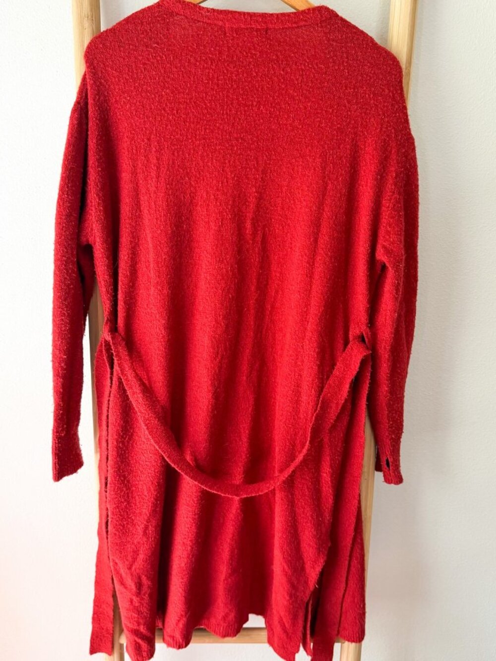 Moussy Red Knit Robe Longline Belted Cozy Lounge Women’s One Size OS - Picture 7 of 7